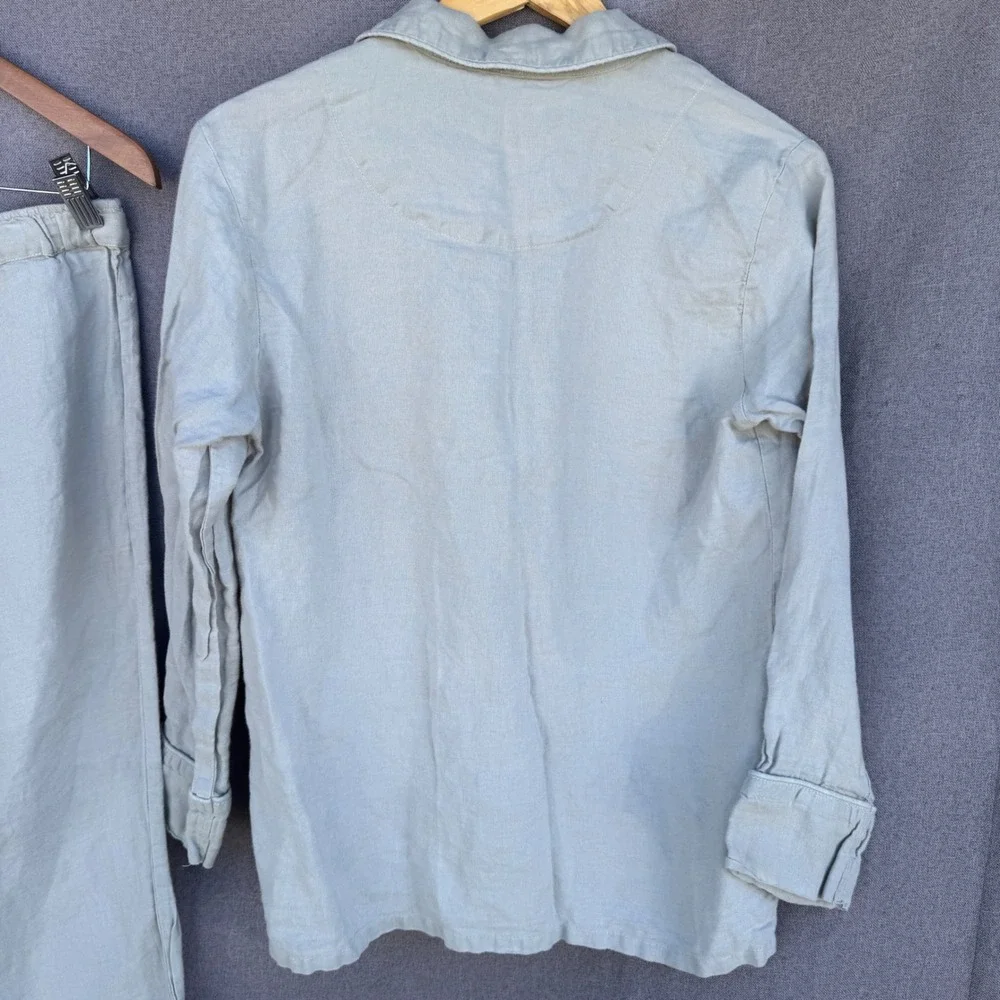 Serena &Lily Pajama Set XS Green 100% European Linen Portugal Coastal Loungewear